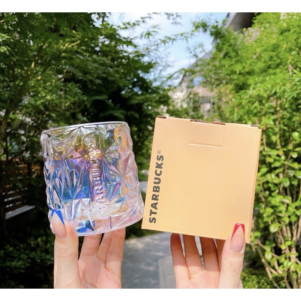Starbucks Diamond Cut Stereo Relief Glass Electroplating Color Whiskey Glass